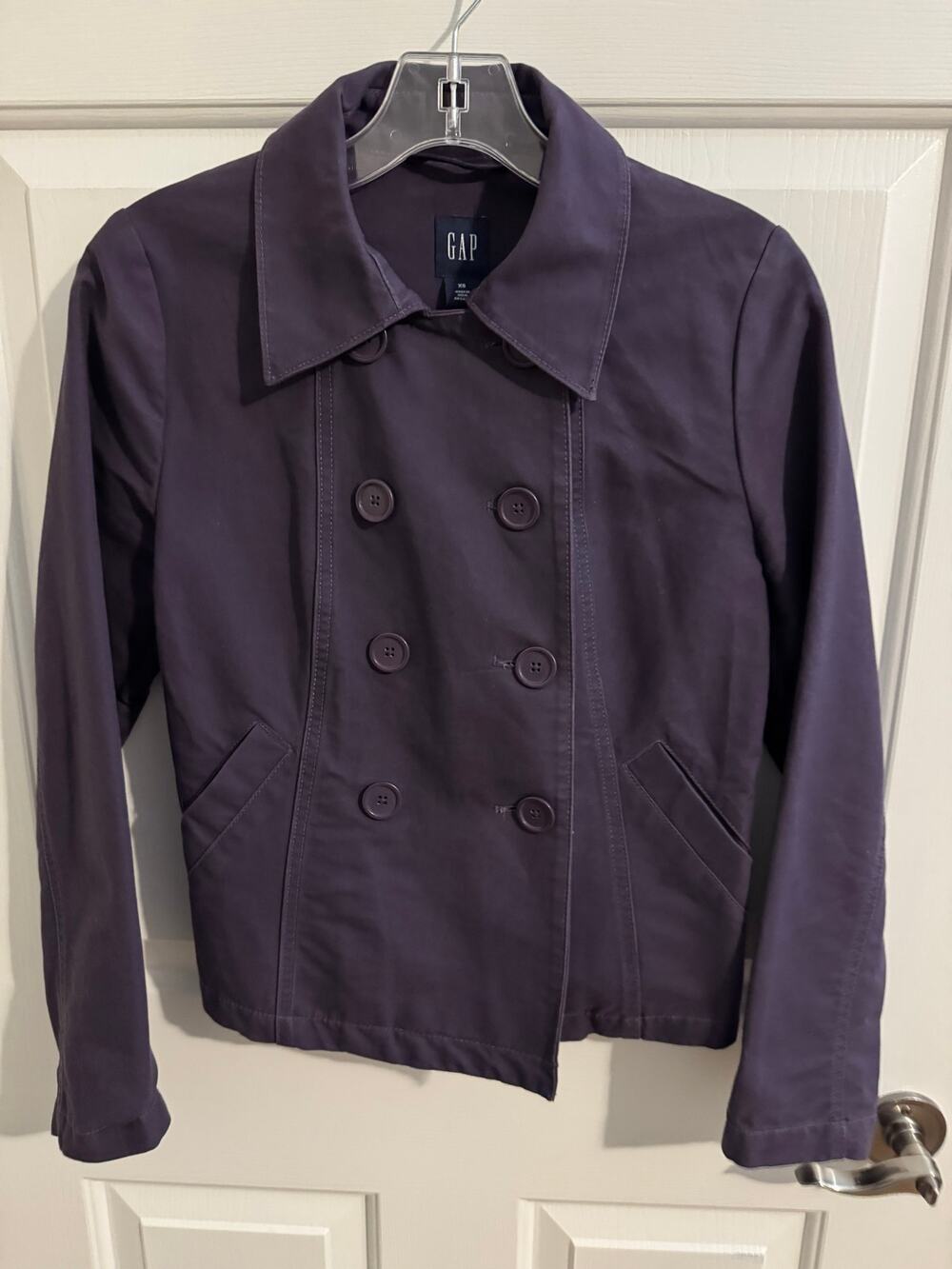 Gap Vintage New Double Breasted Cotton Canvas Peacoat Tailored Pockets Purple XS